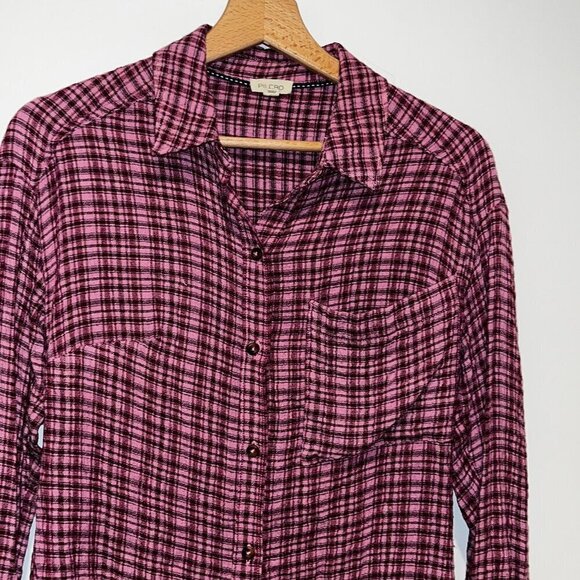 Anthropologie Pilcro Womens Pink & Black Plaid Button-Down Shirt XS - Picture 3 of 9